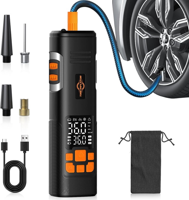 Aneson Tire Inflator Portable Air Compressor, 150PSI Air Pump for Car Tires, LED Light & Auto Shutoff, Cordless Electric Bike Tire Pump with Digital Pressure Gauge for Car, Motorcycle, Bicycle, Ball - Image 1